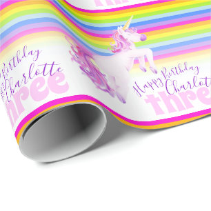 3rd birthday unicorn art rainbow wrapping paper