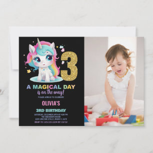 3rd Birthday Unicorn Birthday Invitations photo