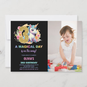 3rd Birthday Unicorn Birthday Invitations photo