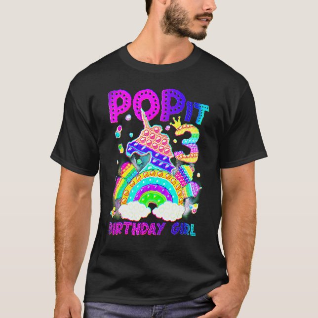 3rd Birthday Unicorn Fidget Pop It Birthday Girl 3 T-Shirt (Front)