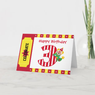 3rd Birthday Waving Circus Clown Card