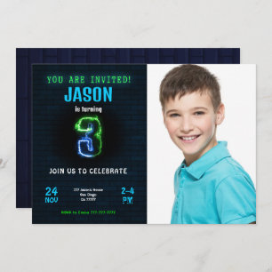 3rd Boy Birthday Photo Invitation