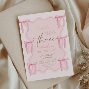 3rd Dusty Pink Bows Birthday Party Princess Invitation
