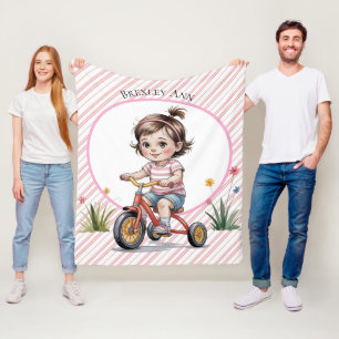 3rd. Girl's Birthday on a Tricycle Party Gift Fleece Blanket