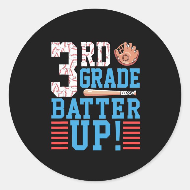 3rd Grade Back To School 3rd Grade Batter Up Baseb Classic Round Sticker (Front)