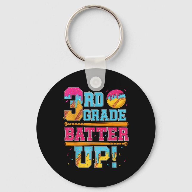 3rd Grade Batter Up Softball Baseball Basketball B Key Ring (Front)