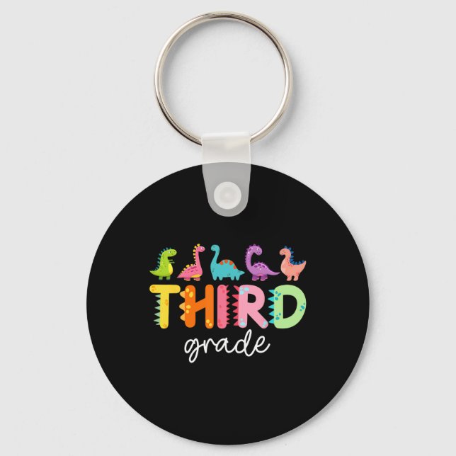 3rd Grade Dinosaur Ck To School First Day Of Schoo Key Ring (Front)