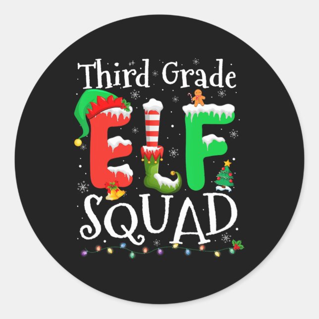 3rd Grade Elf Squad Xmas Funny Christmas Third Gra Classic Round Sticker (Front)