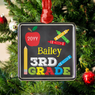3rd Grade Keepsake Chalkboard Colourful Kids Photo Metal Tree Decoration