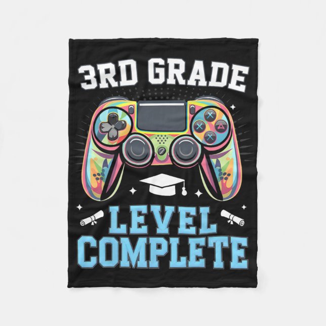 3rd Grade Level Complete Last Day Of School Gamer  Fleece Blanket (Front)