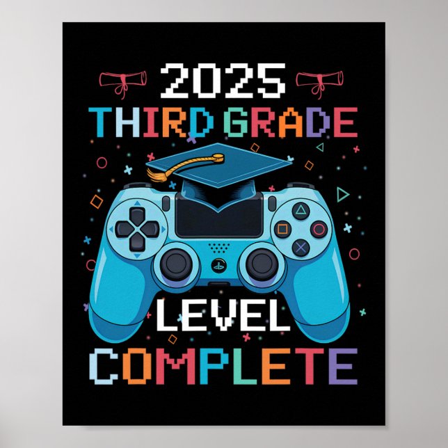 3rd Grade Level Complete Video Gamer Boy Graduatio Poster (Front)