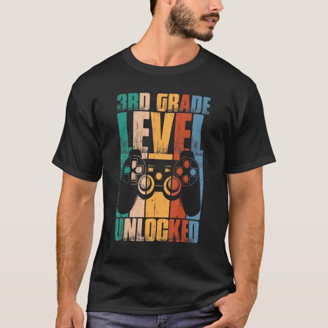 3rd Grade Level Unlocked Back To School Game Contr T-Shirt (Front)