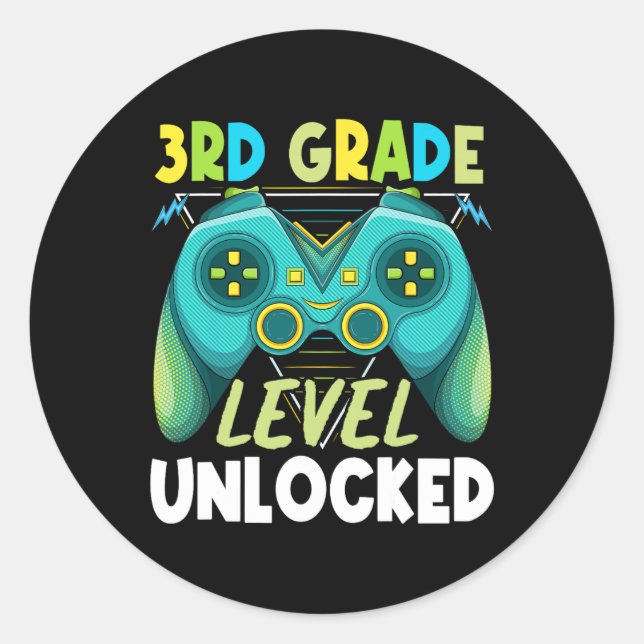 3rd Grade Level Unlocked First Day Back To School  Classic Round Sticker (Front)