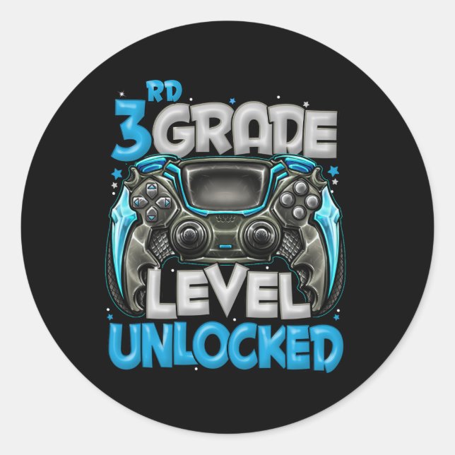 3rd Grade Level Unlocked Game On 3rd Grade Back To Classic Round Sticker (Front)