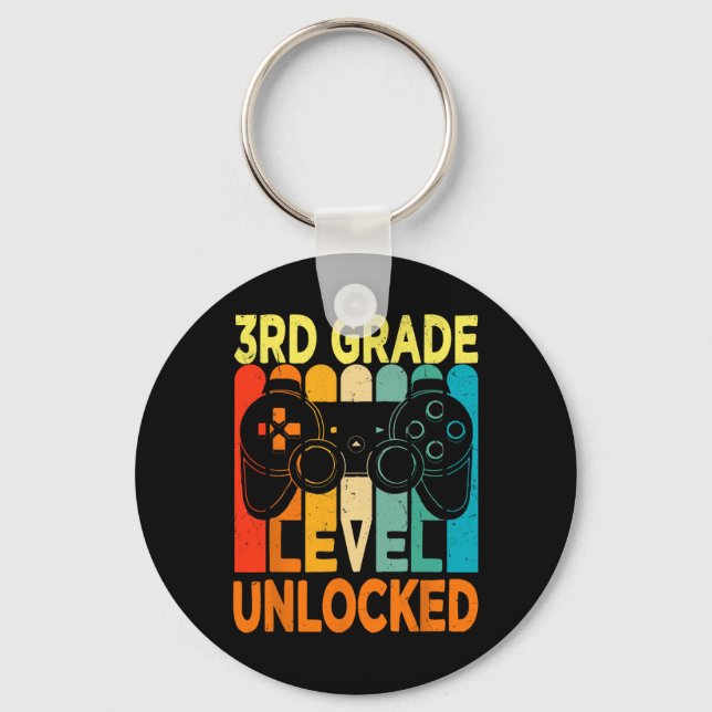 3rd Grade Level Unlocked Video Game Back To School Key Ring (Front)
