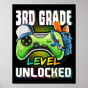 3rd Grade Level Unlocked Video Game Back To School Poster