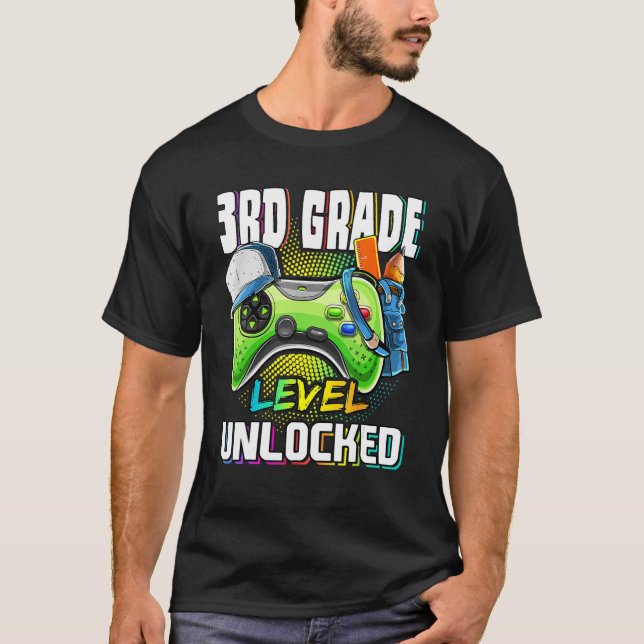 3rd Grade Level Unlocked Video Game Back To School T-Shirt (Front)
