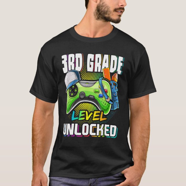 3rd Grade Level Unlocked Video Game Back To School T-Shirt (Front)
