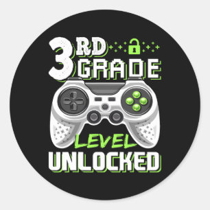3rd Grade Level Unlocked Video Game Byck To School Classic Round Sticker