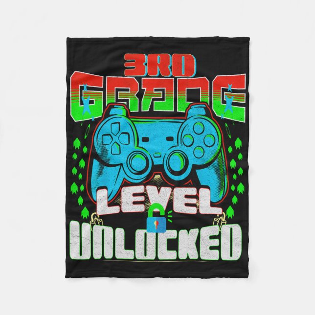 3rd Grade Level Unlocked Video Game Byck To School Fleece Blanket (Front)