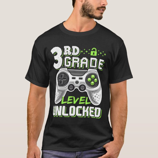 3rd Grade Level Unlocked Video Game Byck To School T-Shirt (Front)