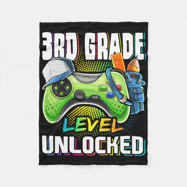 3rd Grade Level Unlocked Video Game Ck To School B Fleece Blanket (Front)