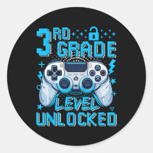 3rd Grade Level Unlocked Video Game First Day Boy  Classic Round Sticker