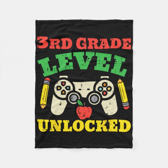 3rd Grade Level Unlocked Video Game First Day Of S Fleece Blanket (Front)