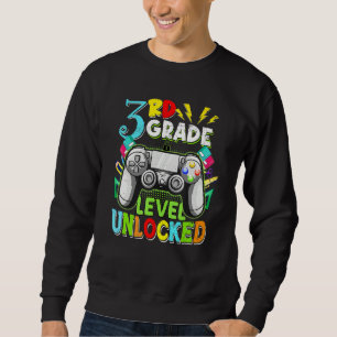 3rd Grade Level Unlocked Video Gamer Kids Boy Back Sweatshirt