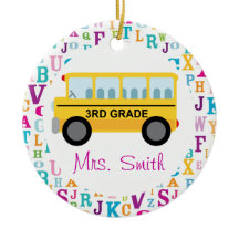 3rd Grade Personalised School Bus Teacher Ornament