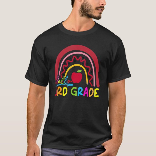 3rd Grade Rainbow Teacher Hello Third Grade Back T T-Shirt (Front)