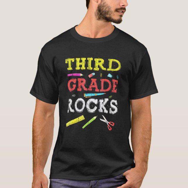 3rd Grade Rocks Back To School Teacher T-Shirt (Front)