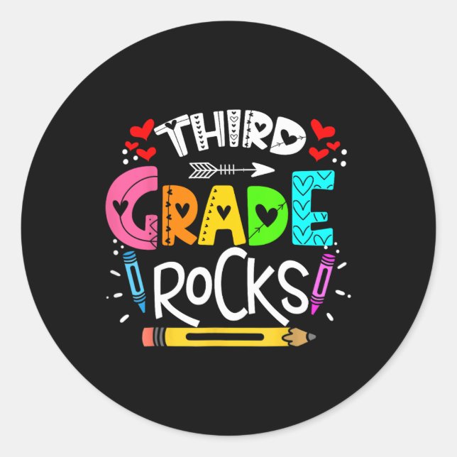 3rd Grade Rocks Third Grade Rock Ck To School  Classic Round Sticker (Front)