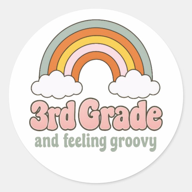 3rd Grade Squad Boho Rainbow Groovy Retro Classic Round Sticker (Front)