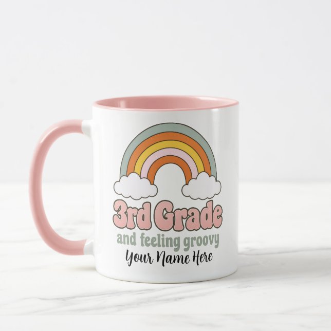 3rd Grade Squad Boho Rainbow Groovy Retro Mug (Left)