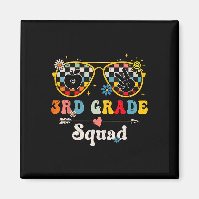 3rd Grade Squad Cute Groovy Teacher Student Back T Magnet (Front)