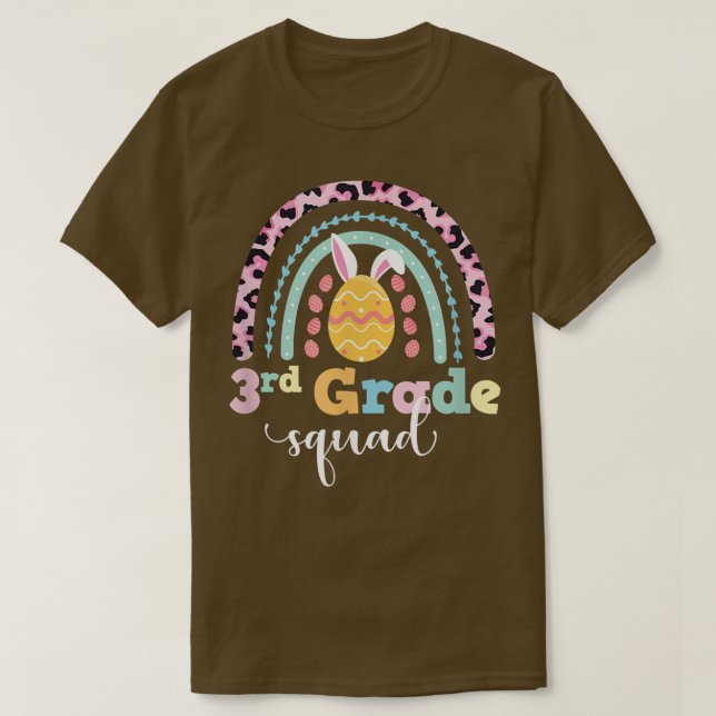 3rd Grade Squad Leopard Rainbow Easter Bunny Teach T-Shirt (Design Front)