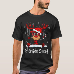 3rd Grade Squad Plaid Reindeer Santa Hat Teacher C T-Shirt