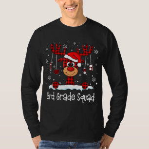 3rd Grade Squad Plaid Reindeer Santa Hat Teacher C T-Shirt