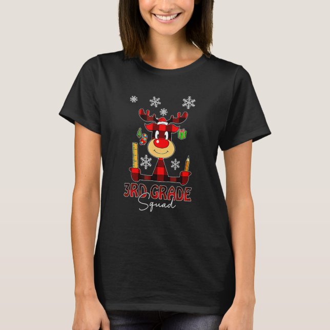 3rd Grade Squad Plaid Reindeer Santa Hat Teacher C T-Shirt (Front)