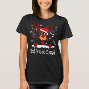 3rd Grade Squad Plaid Reindeer Santa Hat Teacher C T-Shirt