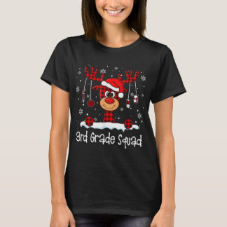 3rd Grade Squad Plaid Reindeer Santa Hat Teacher C T-Shirt