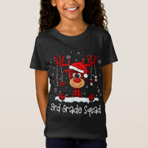 3rd Grade Squad Plaid Reindeer Santa Hat Teacher C T-Shirt