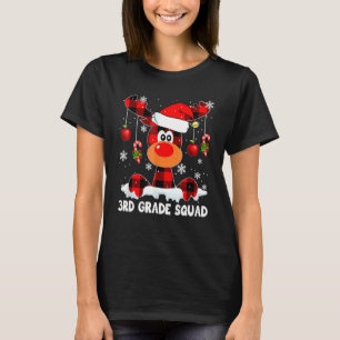 3rd Grade Squad Red Plaid Reindeer Santa Hat Chris T-Shirt