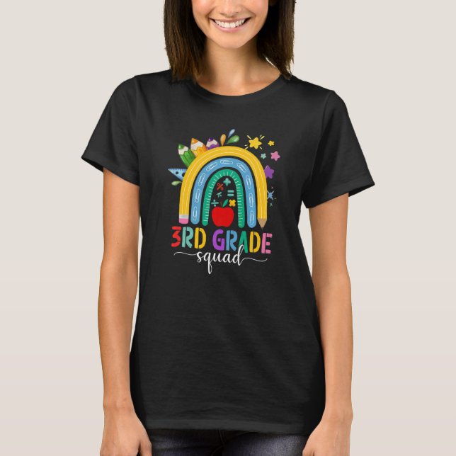 3rd Grade Squad Teacher Student Boho Rainbow Back  T-Shirt (Front)