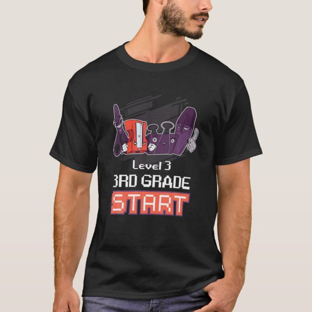 3Rd Grade Start Playing Game Level 3 For Kids Back T-Shirt (Front)