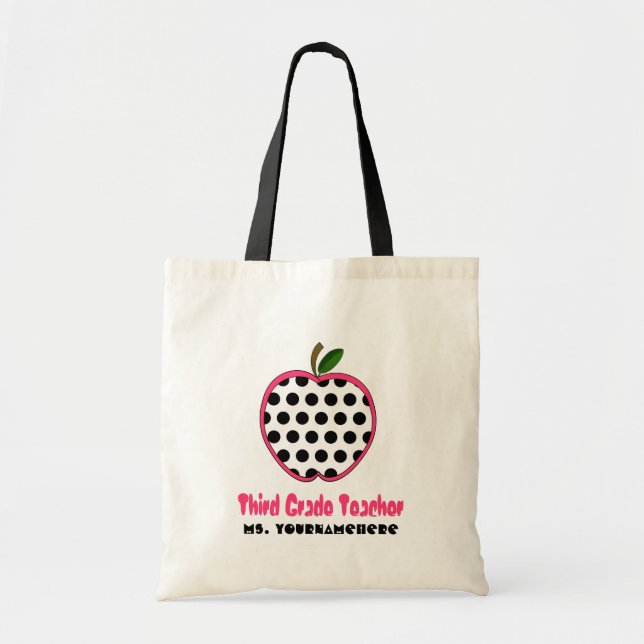 3rd Grade Teacher Bag - Polka Dot Apple (Front)