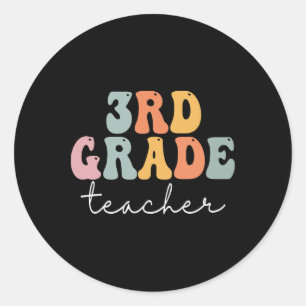 3rd Grade Teacher Retro Groovy Vintage First Day O Classic Round Sticker