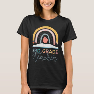 3rd Grade Teacher School Retro Pencil Boho Rainbow T-Shirt
