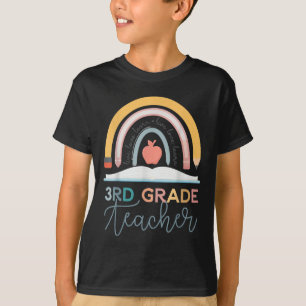 3rd Grade Teacher School Retro Pencil Boho Rainbow T-Shirt